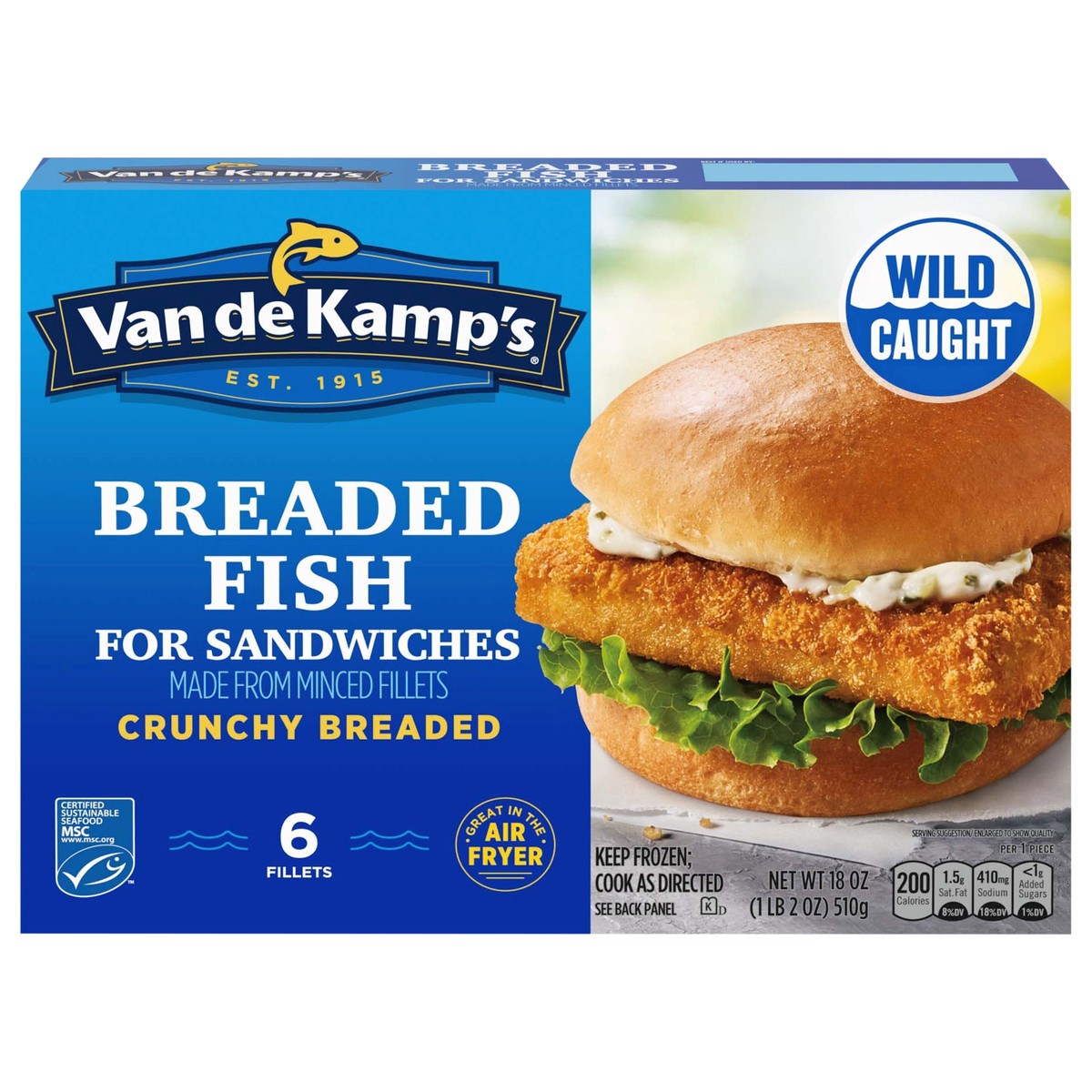slide 1 of 9, Van de Kamp's Crunchy Breaded Fish for Sandwiches, 6 Fillets, 18 oz, 6 ct