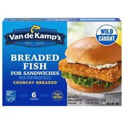 Van de Kamp's Crunchy Breaded Fish for Sandwiches, 6 Fillets, 18 oz