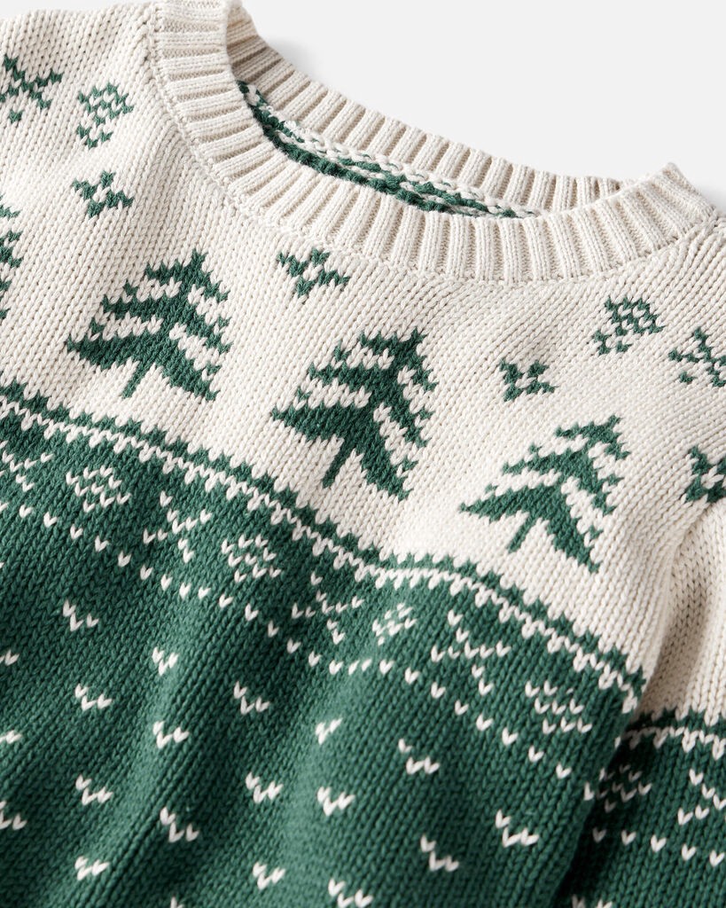 slide 2 of 3, Littleplanet Kid Organic Cotton Evergreen Fair Isle Sweater Biscuit Cream, Wood Green 6, 1 ct
