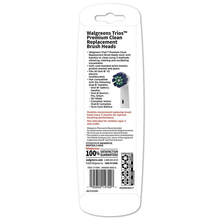 slide 5 of 5, Walgreens Trios Premium Clean Replacement Brush Heads, 2 ct