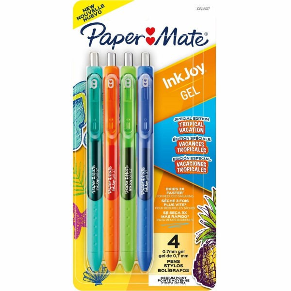 slide 7 of 10, Paper Mate InkJoy Gel Pens, Medium Point, 0.7 mm, Assorted Tropical Vacation Colors, Pack Of 4 Pens, 4 ct