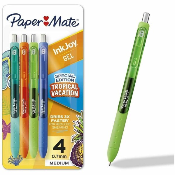 slide 3 of 10, Paper Mate InkJoy Gel Pens, Medium Point, 0.7 mm, Assorted Tropical Vacation Colors, Pack Of 4 Pens, 4 ct