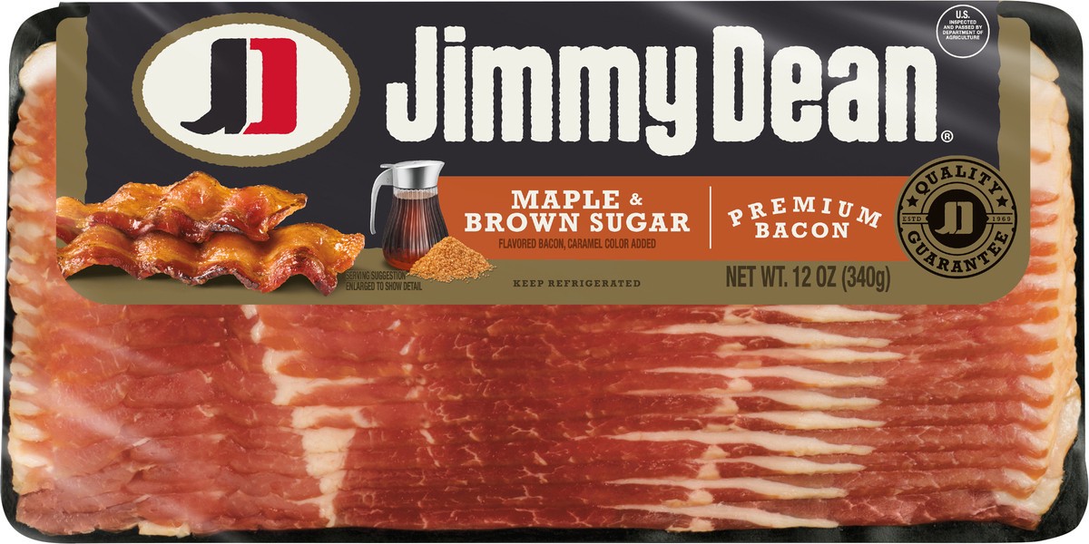 slide 3 of 8, Jimmy Dean Maple & Brown Sugar Premium Bacon, 12 oz Pack, 12 oz