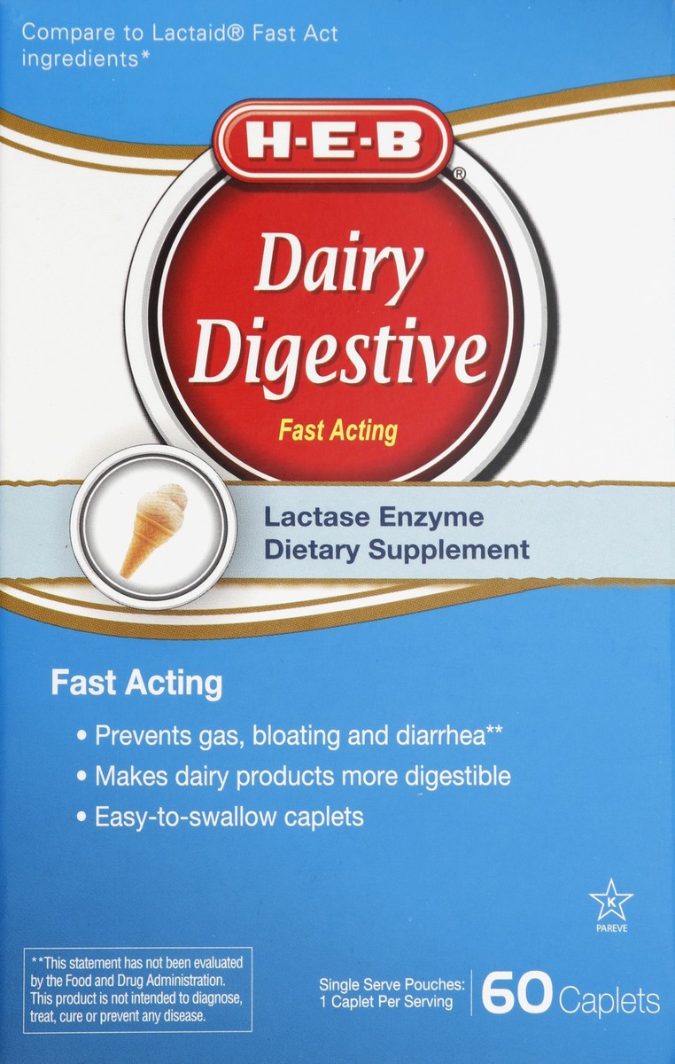 H-E-B Dairy Digestive Fast Acting Caplets 60 ct | shipt