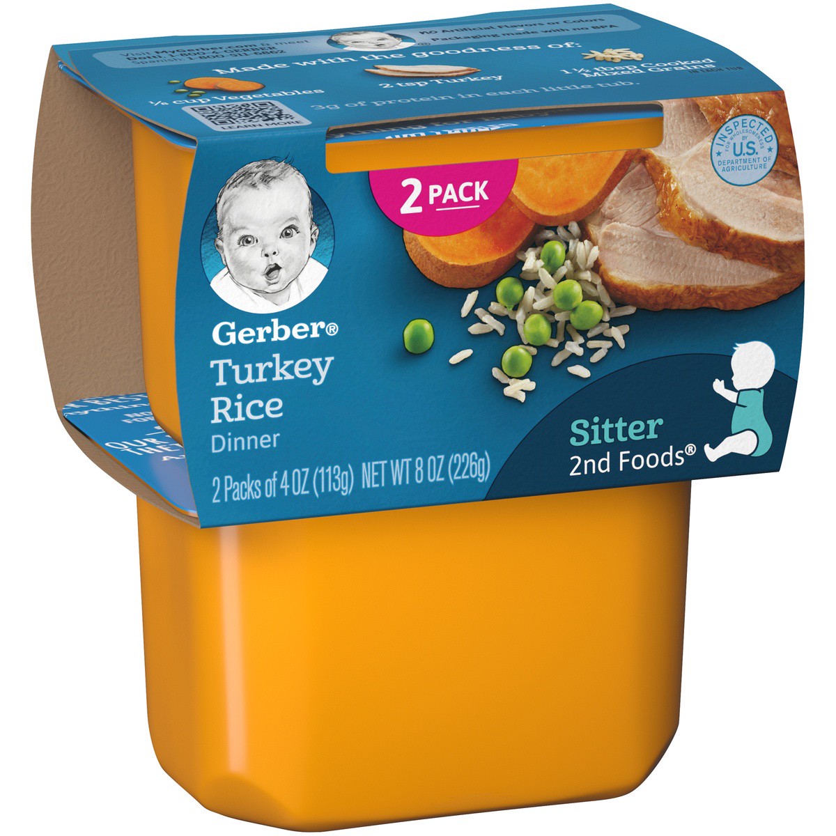 slide 8 of 9, Gerber Stage 2 Baby Food, Turkey Rice Puree Tub, Baby Puree, 2PK, 2 ct