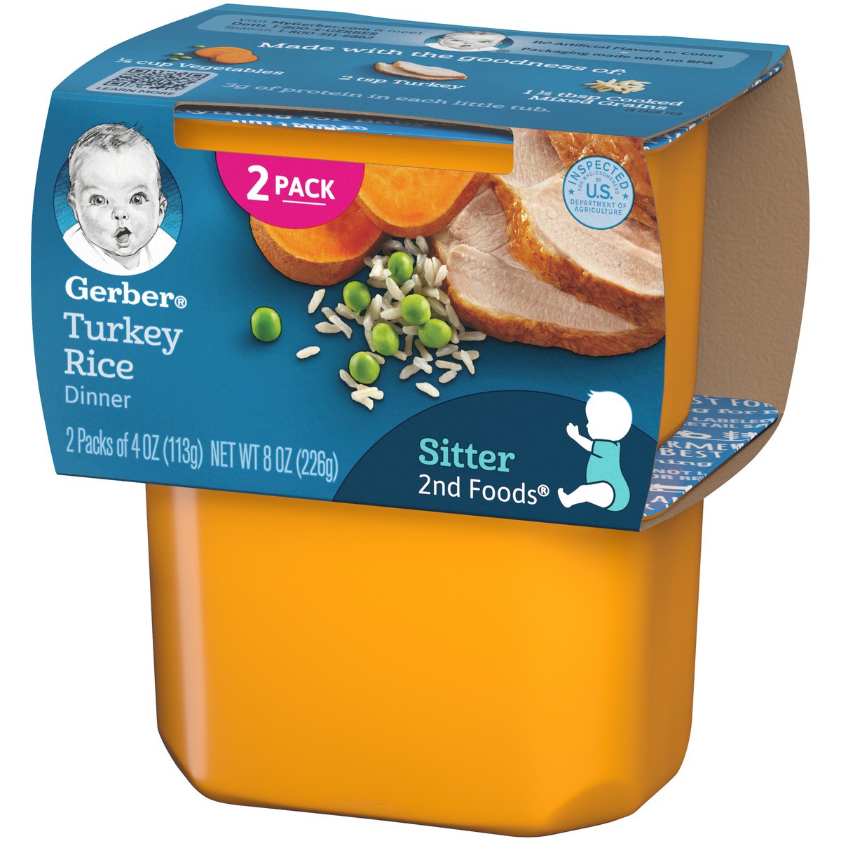 slide 9 of 9, Gerber Stage 2 Baby Food, Turkey Rice Puree Tub, Baby Puree, 2PK, 2 ct