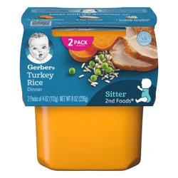 Gerber Stage 2 Baby Food, Turkey Rice Puree Tub, Baby Puree, 2PK