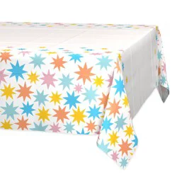 American Greetings Plastic Table Cover - White With Colorful Stars
