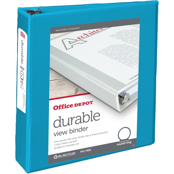 slide 1 of 3, Office Depot Brand Durable View Round-Ring Binders, 2'' Round Rings, Blue, Pack Of 6 Binders, 6 ct