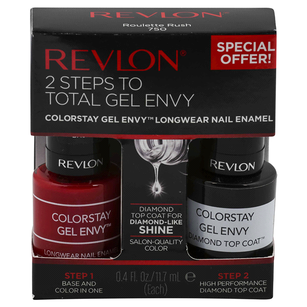 slide 1 of 1, Revlon Colorstay Gel Envy Longwear Nail Enamel, 2 Step Pack - Roulette Rush 750, 1 ct