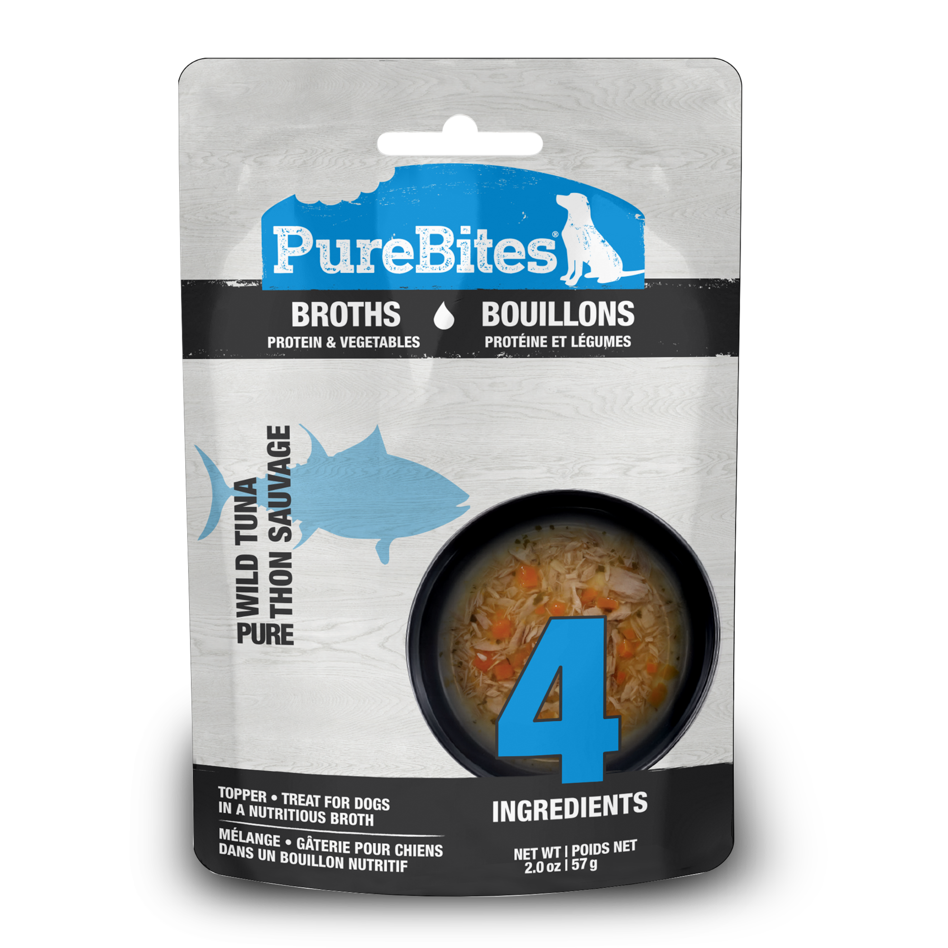 slide 1 of 5, PureBites Broths Dog Treat • Topper 57g | Tuna & Vegetables | 4 Ingredients | Case of 18, 57 g