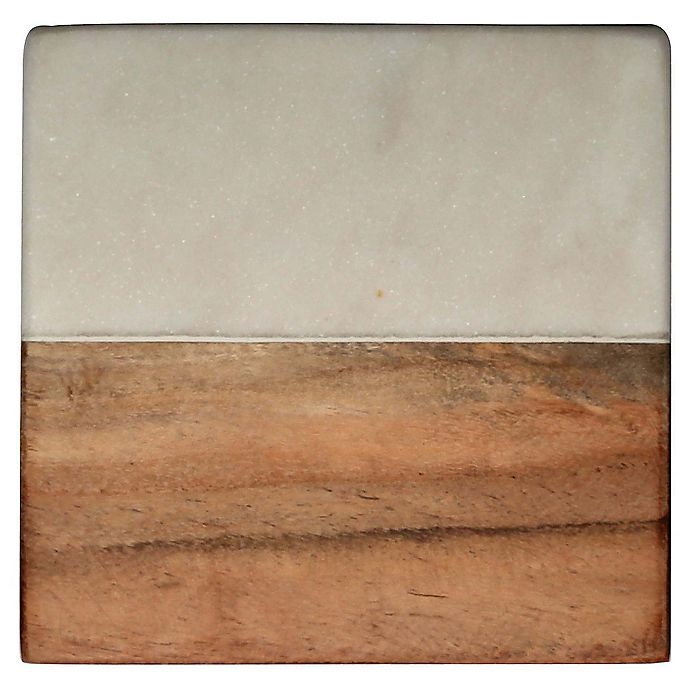 slide 1 of 1, Thirstystone White Marble and Acacia Single Square Coaster, 1 ct