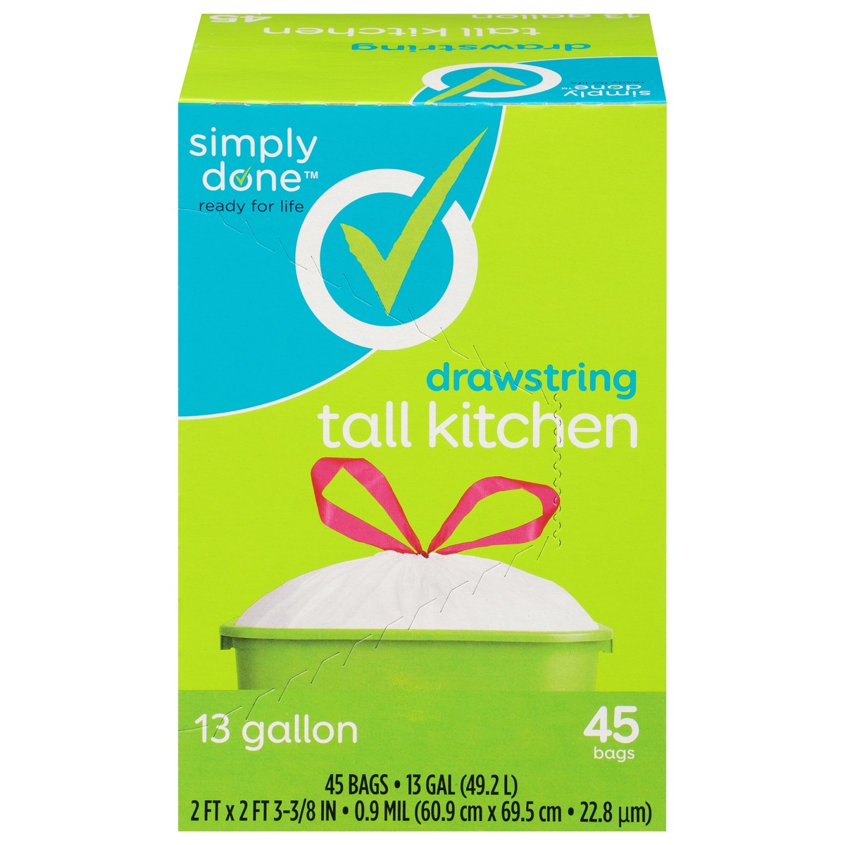 slide 1 of 9, Simply Done Tall Kitchen Drawstring Trash Bags 45Ct, 45 ct