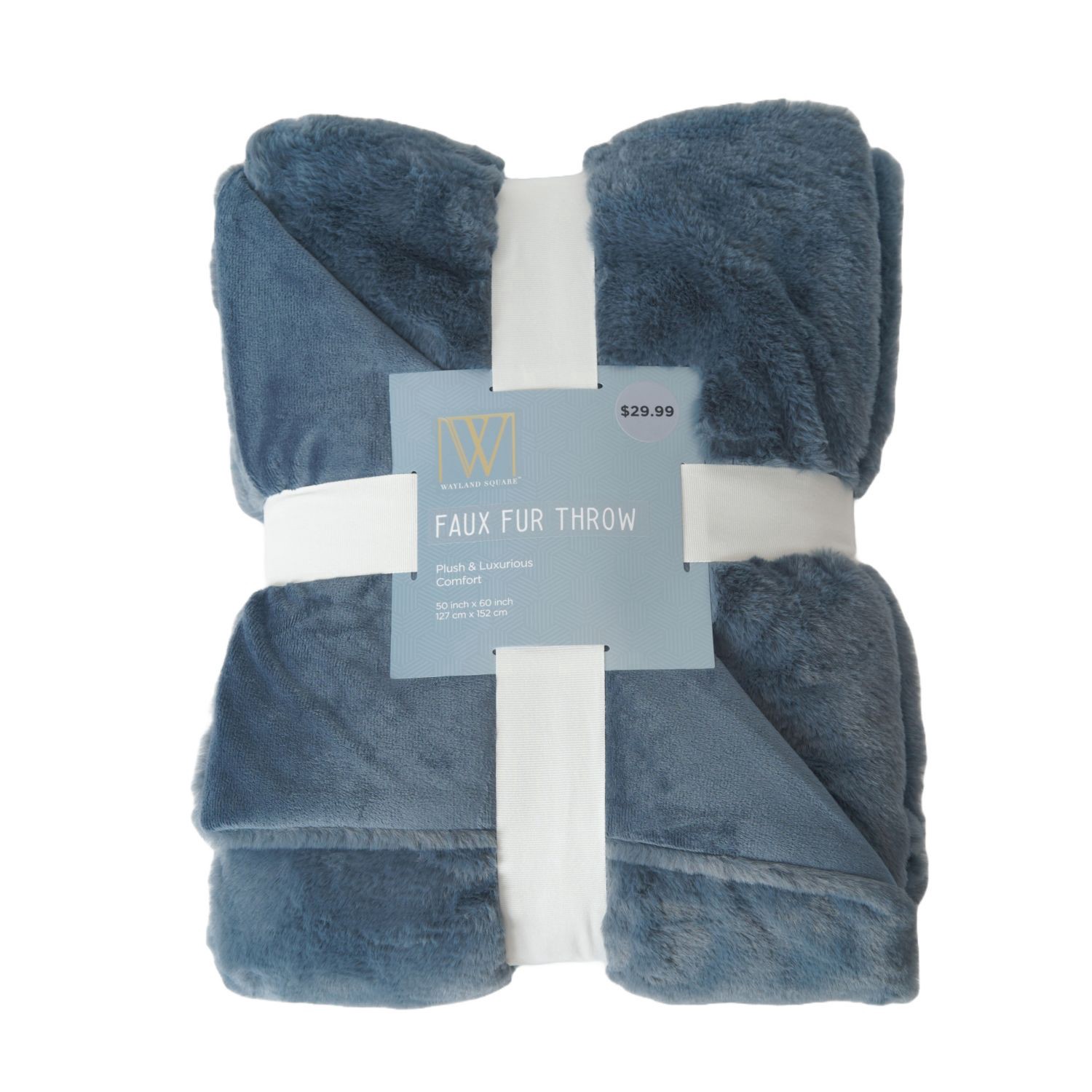 slide 1 of 1, Fall Fest Faux Rabbit Fur Throw, Blue, 1 ct