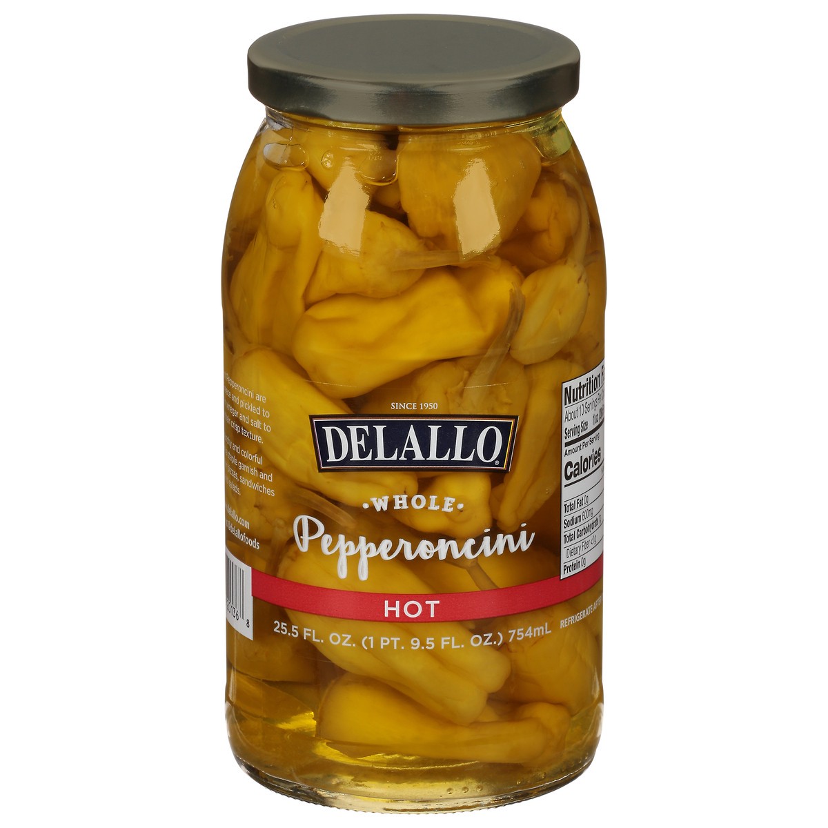 slide 1 of 4, DeLallo Hot Whole Pepperoncini 25.5 fl oz, 25.5 fl oz