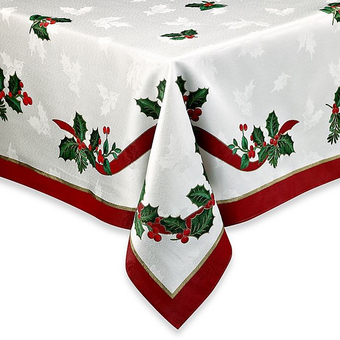 slide 1 of 1, Winter Wonderland Holiday Ribbon Damask Oblong Tablecloth, 60 in x 102 in