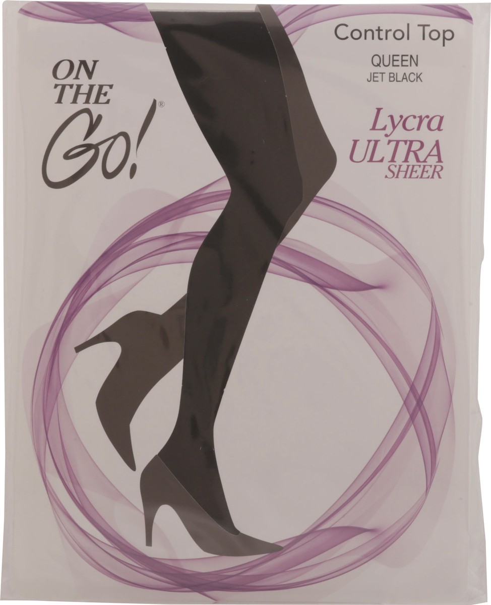 slide 2 of 11, On the Go! Jet Black Control Top Lycra Ultra Sheer Queen 1 ea, 1 ct