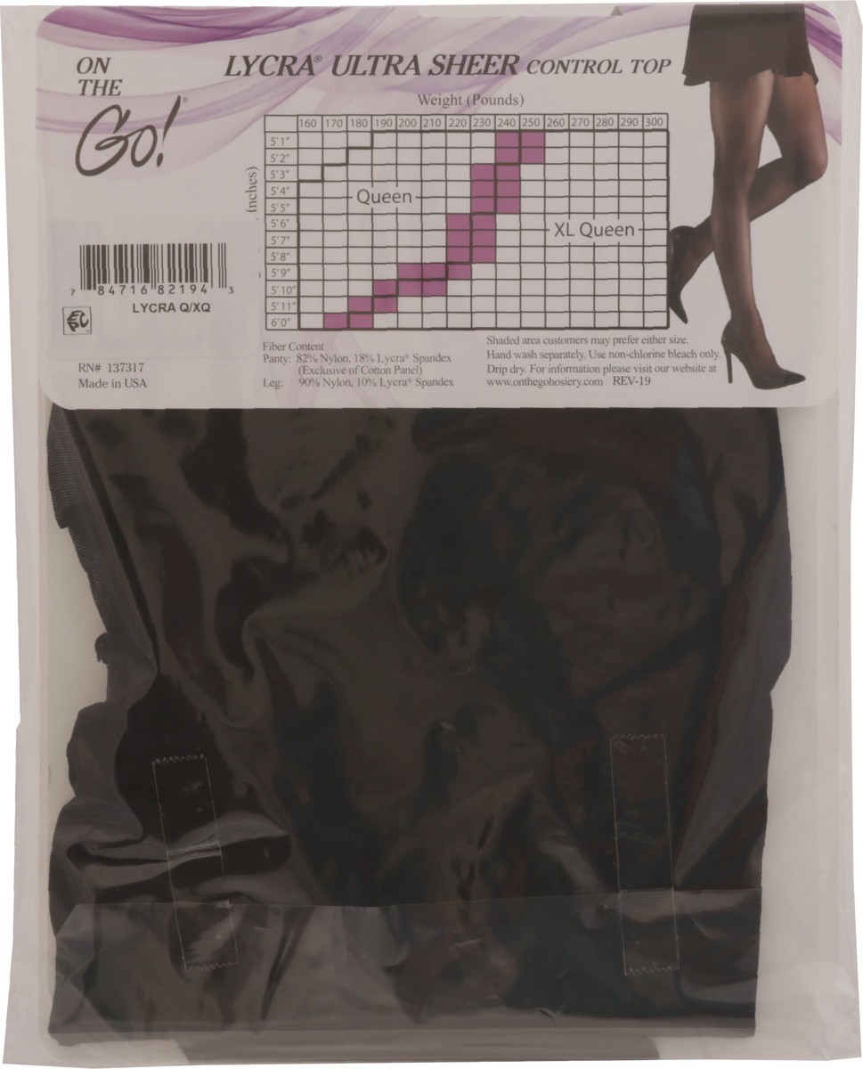 slide 8 of 11, On the Go! Jet Black Control Top Lycra Ultra Sheer Queen 1 ea, 1 ct