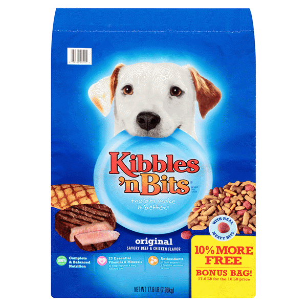 slide 1 of 1, Kibbles 'n Bits Dog Food, Original Beef & Chicken Bonus Bag, 17.6 lb