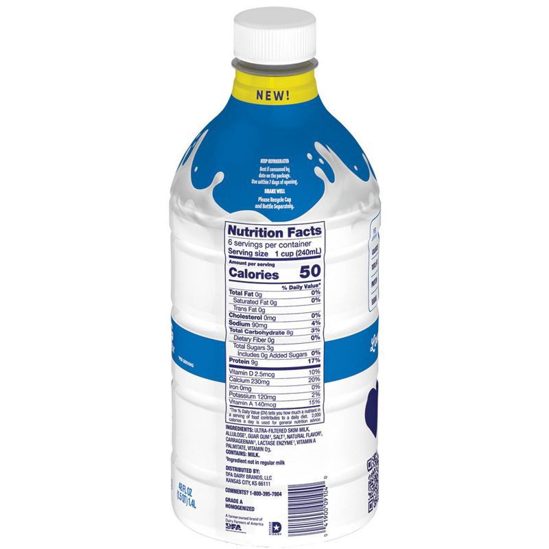 slide 2 of 7, Dairypure Milk50 Fat Free Original Lactose Free Ultra-pasteurized , 48 Fluid Ounce Plastic Bottle - 48 FZ, 48 fl oz