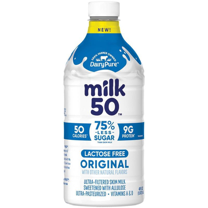 slide 1 of 7, Dairypure Milk50 Fat Free Original Lactose Free Ultra-pasteurized , 48 Fluid Ounce Plastic Bottle - 48 FZ, 48 fl oz