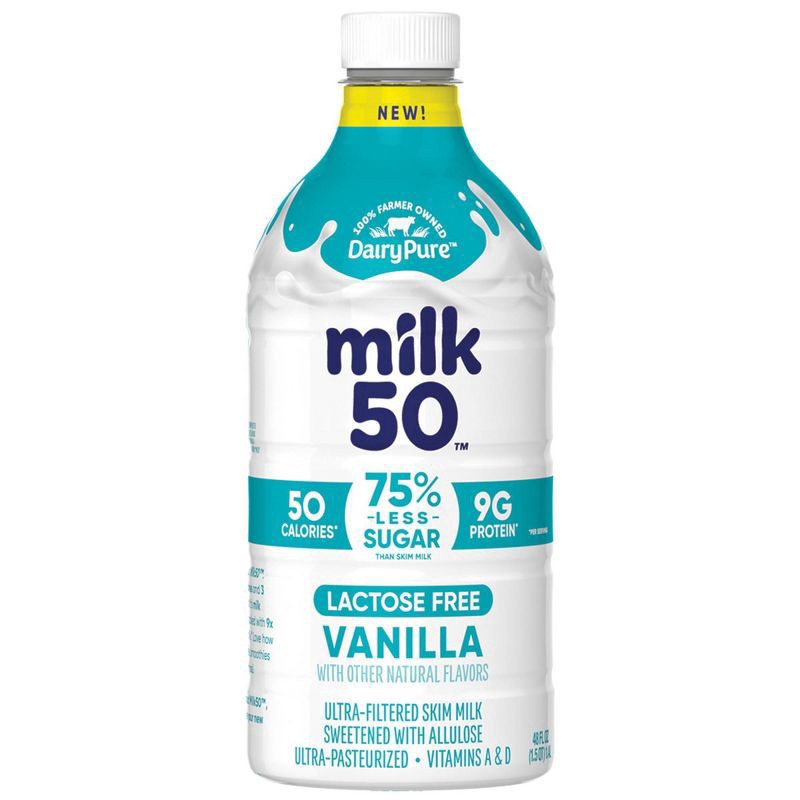 slide 1 of 7, Dairypure Milk50 Fat Free Vanilla Lactose Free Ultra-pasteurized 48 Fluid Ounce Plastic Bottle - 48 FZ, 48 fl oz