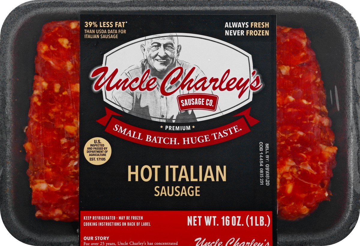 slide 1 of 11, Unc Charleys Hot Sausage Bulk, 16 oz