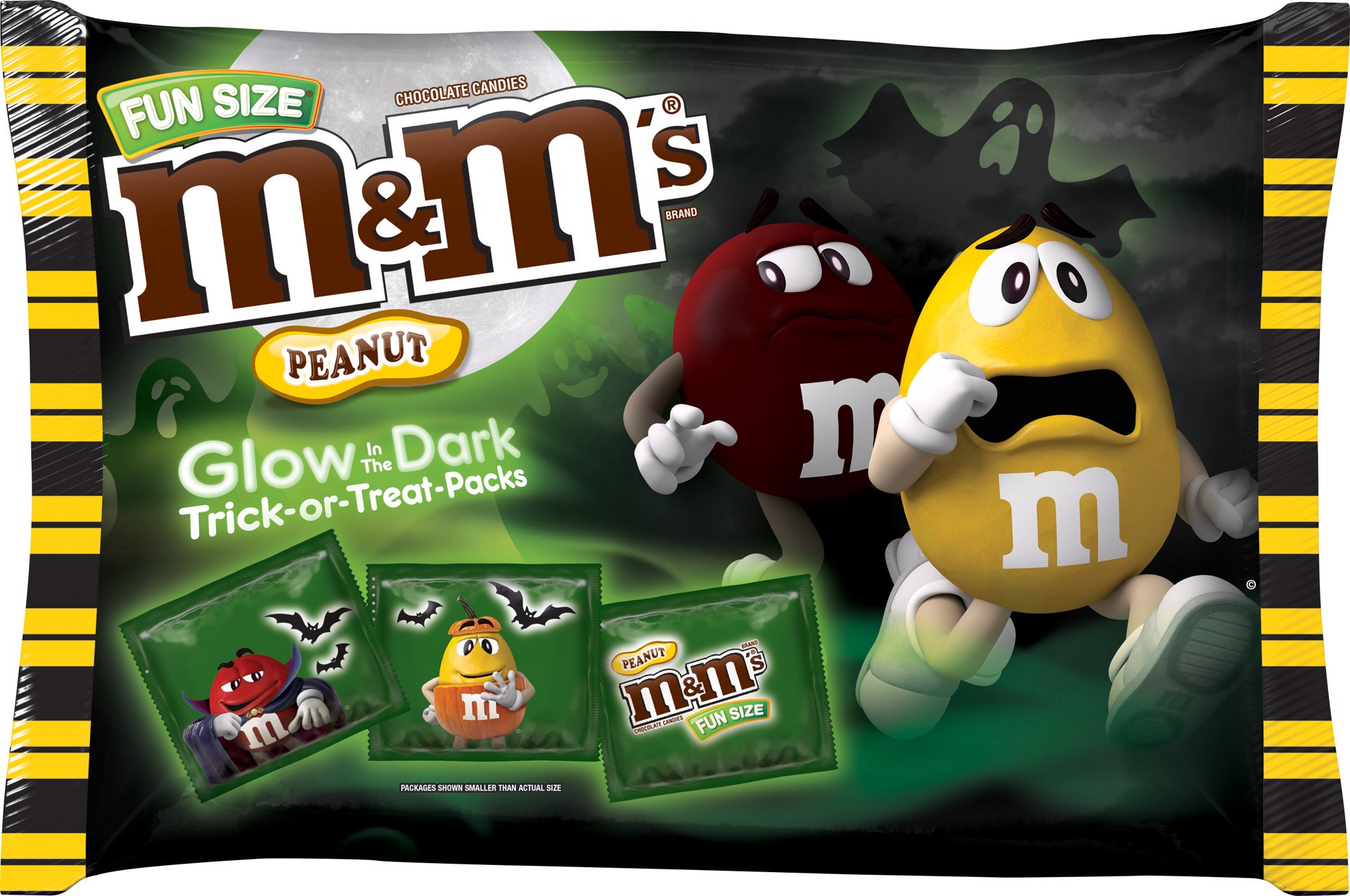 slide 1 of 3, M&M'S Halloween Glow In The Dark Peanut Chocolate Candy Fun Size 17-Ounce Bag, 17 oz