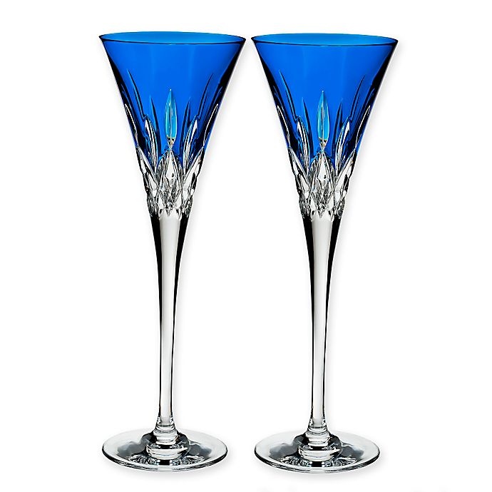 slide 1 of 1, Waterford Lismore Pops Toasting Flutes - Cobalt, 2 ct