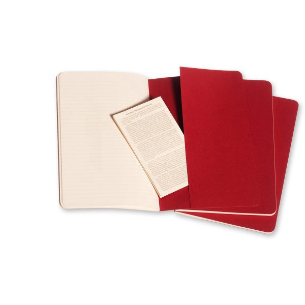 slide 5 of 5, Moleskine Cahier Journals, 5" X 8-1/4", Ruled, 80 Pages (40 Sheets), Cranberry Red, Set Of 3 Journals, 40 ct