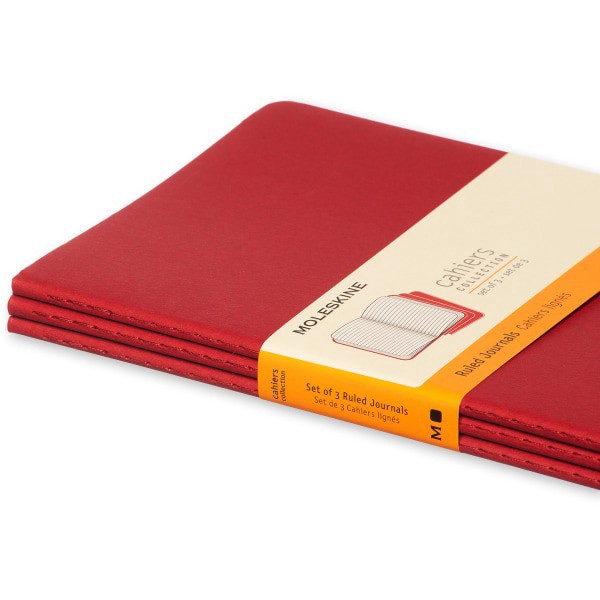 slide 3 of 5, Moleskine Cahier Journals, 5" X 8-1/4", Ruled, 80 Pages (40 Sheets), Cranberry Red, Set Of 3 Journals, 40 ct