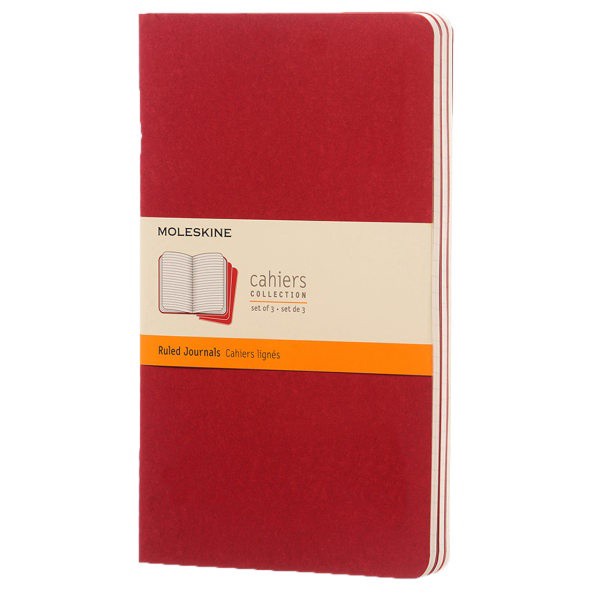 slide 1 of 5, Moleskine Cahier Journals, 5" X 8-1/4", Ruled, 80 Pages (40 Sheets), Cranberry Red, Set Of 3 Journals, 40 ct