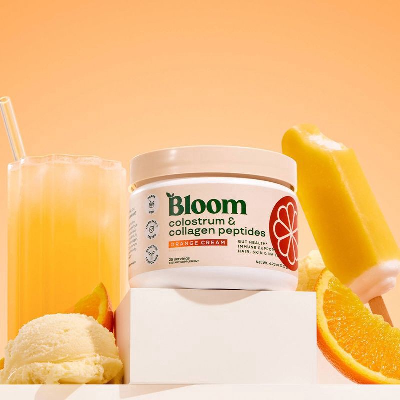 slide 5 of 6, BLOOM NUTRITION Colostrum & Collagen Peptides Powder - Orange Cream - 4.23oz/25 Servings, 4.23 oz, 25 servings