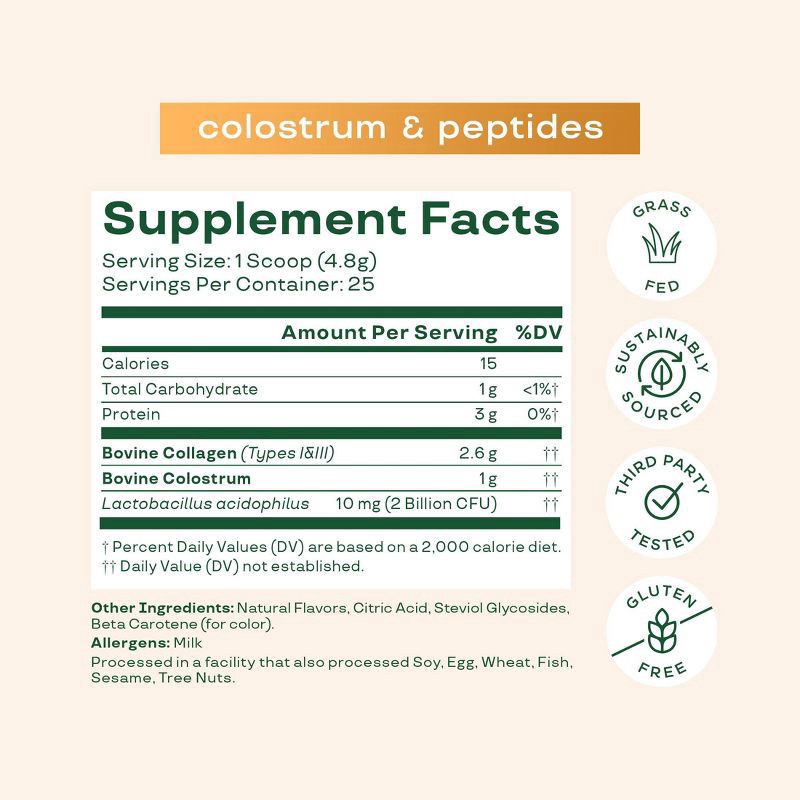 slide 4 of 6, BLOOM NUTRITION Colostrum & Collagen Peptides Powder - Orange Cream - 4.23oz/25 Servings, 4.23 oz, 25 servings