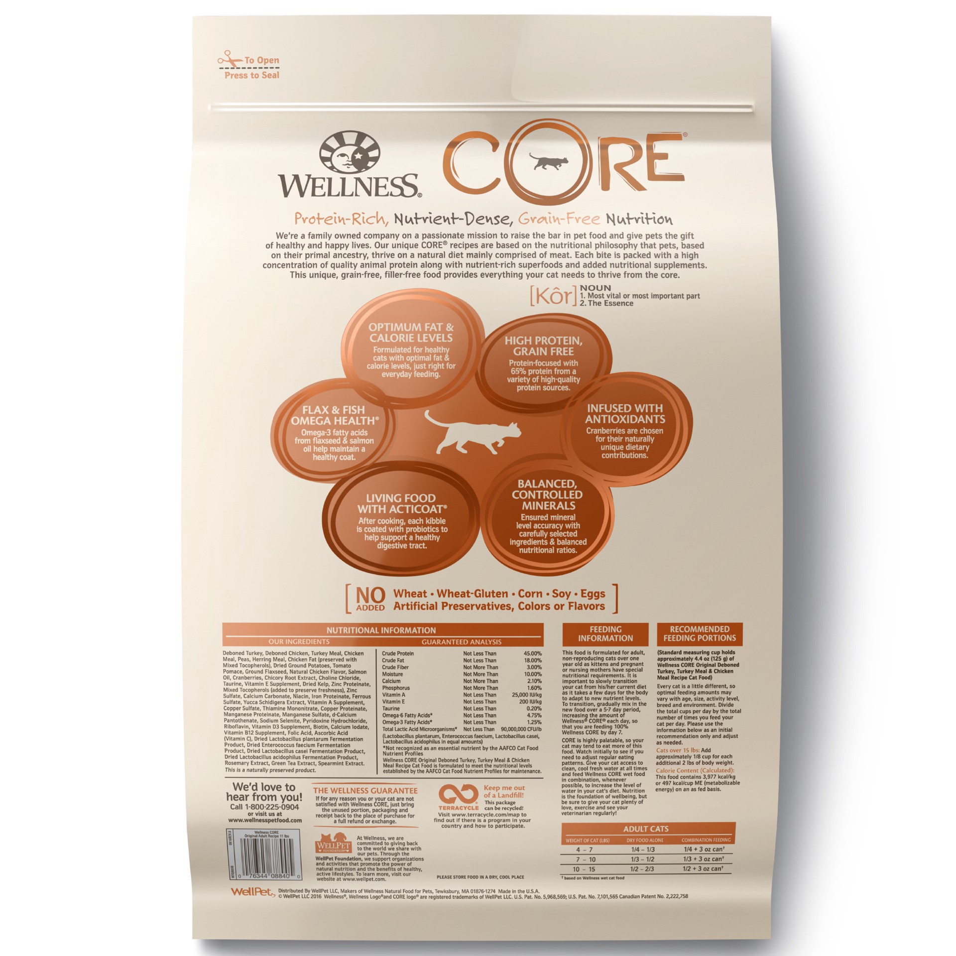 slide 5 of 5, Wellness CORE Grain-Free Original Formula Dry Cat Food, 11 Pound Bag, 1 ct