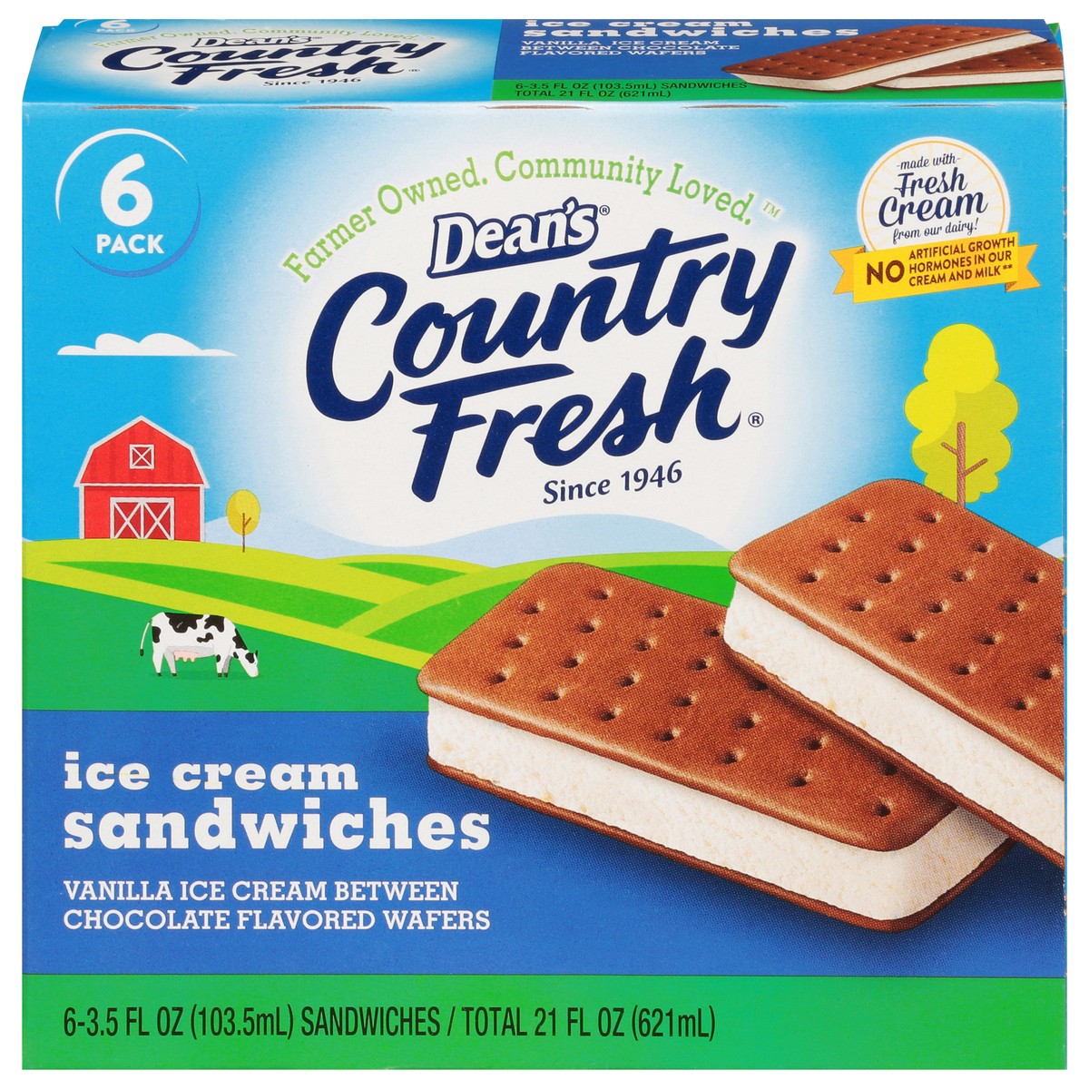 slide 8 of 17, Dean's Country Fresh Ice Cream Sandwiches 6 - 3.5 fl oz Sandwiches, 6 ct