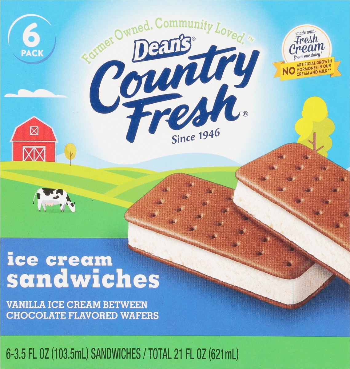 slide 2 of 17, Dean's Country Fresh Ice Cream Sandwiches 6 - 3.5 fl oz Sandwiches, 6 ct