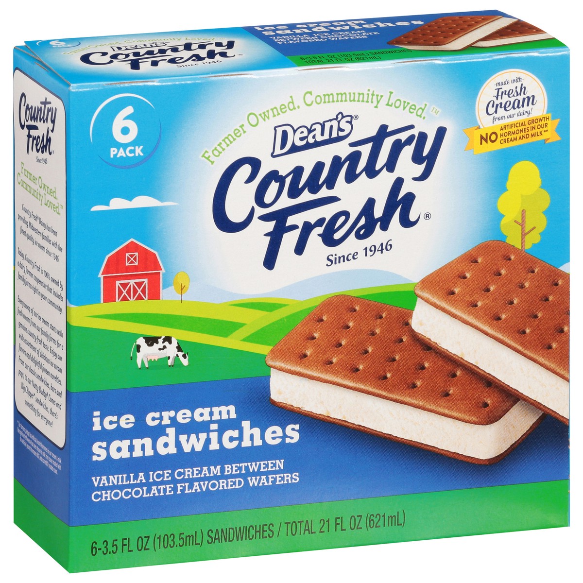 slide 9 of 17, Dean's Country Fresh Ice Cream Sandwiches 6 - 3.5 fl oz Sandwiches, 6 ct