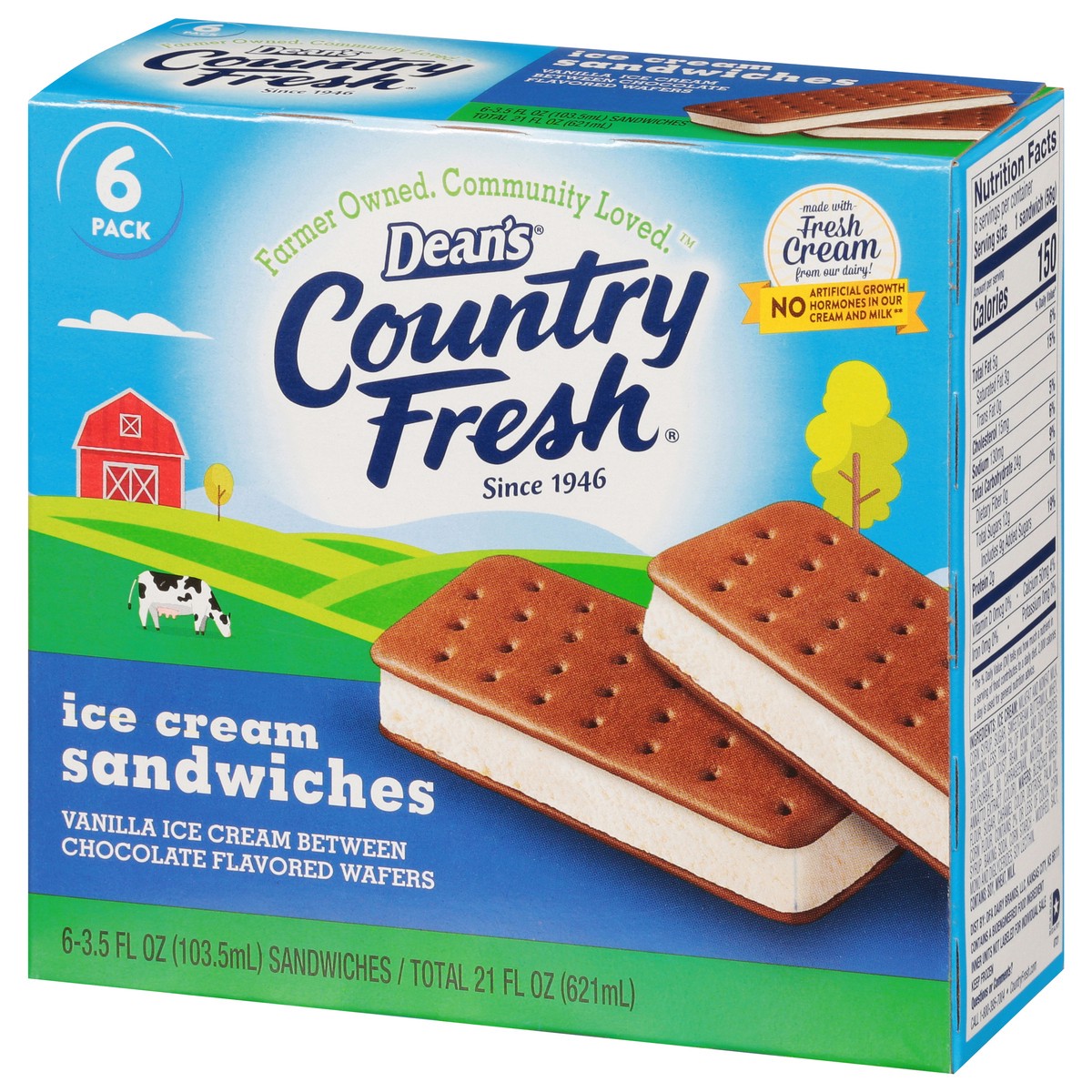 slide 13 of 17, Dean's Country Fresh Ice Cream Sandwiches 6 - 3.5 fl oz Sandwiches, 6 ct