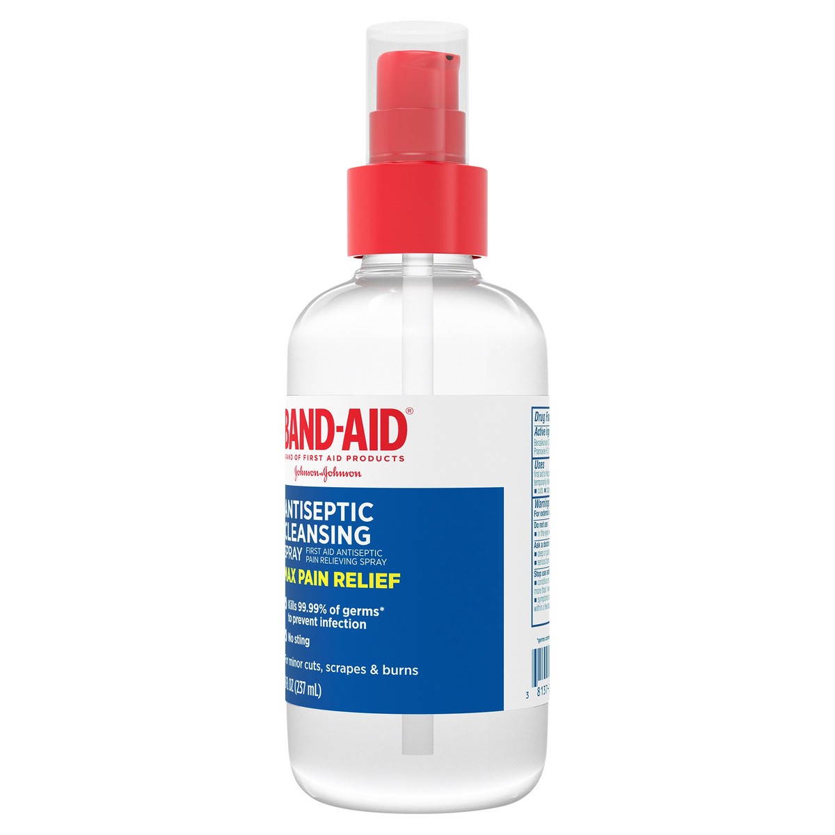 slide 2 of 7, BAND-AID Antiseptic Cleansing Spray, First Aid Antiseptic Spray Relieves Pain & Kill Germs, with Benzalkonium Cl Wound Antiseptic & Pramoxine HCl Topical Analgesic, 8 fl. oz, 8 fl oz