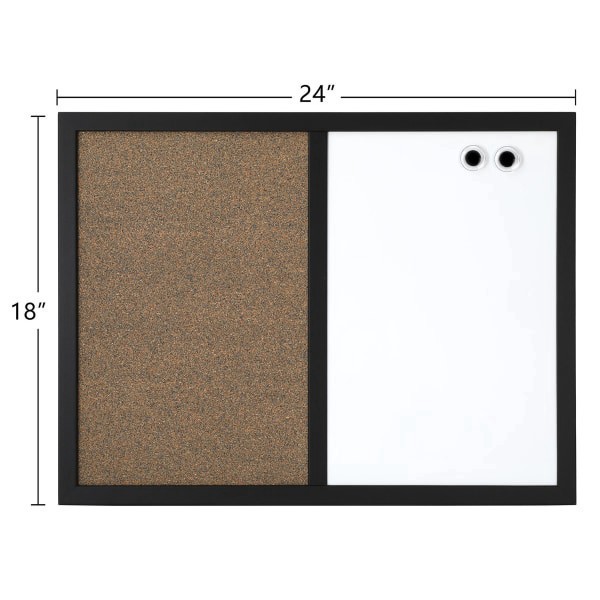 slide 3 of 5, FORAY Magnetic Dry-Erase/Cork Combo Board with Frame, White/Tan Boards, Black Wood Wrapped Frame, 18 in x 22 in