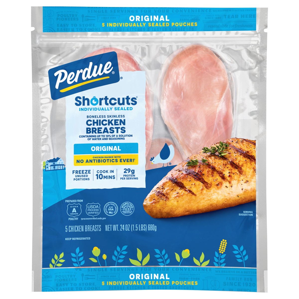 slide 2 of 2, PERDUE SHORTCUTS Individually Sealed Boneless Skinless Chicken Breasts, 1.5 lb