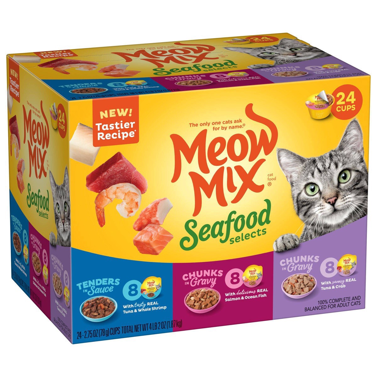 slide 22 of 27, Meow Mix Seafood Selects Wet Cat Food Variety Pack, 24 Cups, 2.75 Oz. Each (Packaging And Formulation Updates Underway), 24 ct