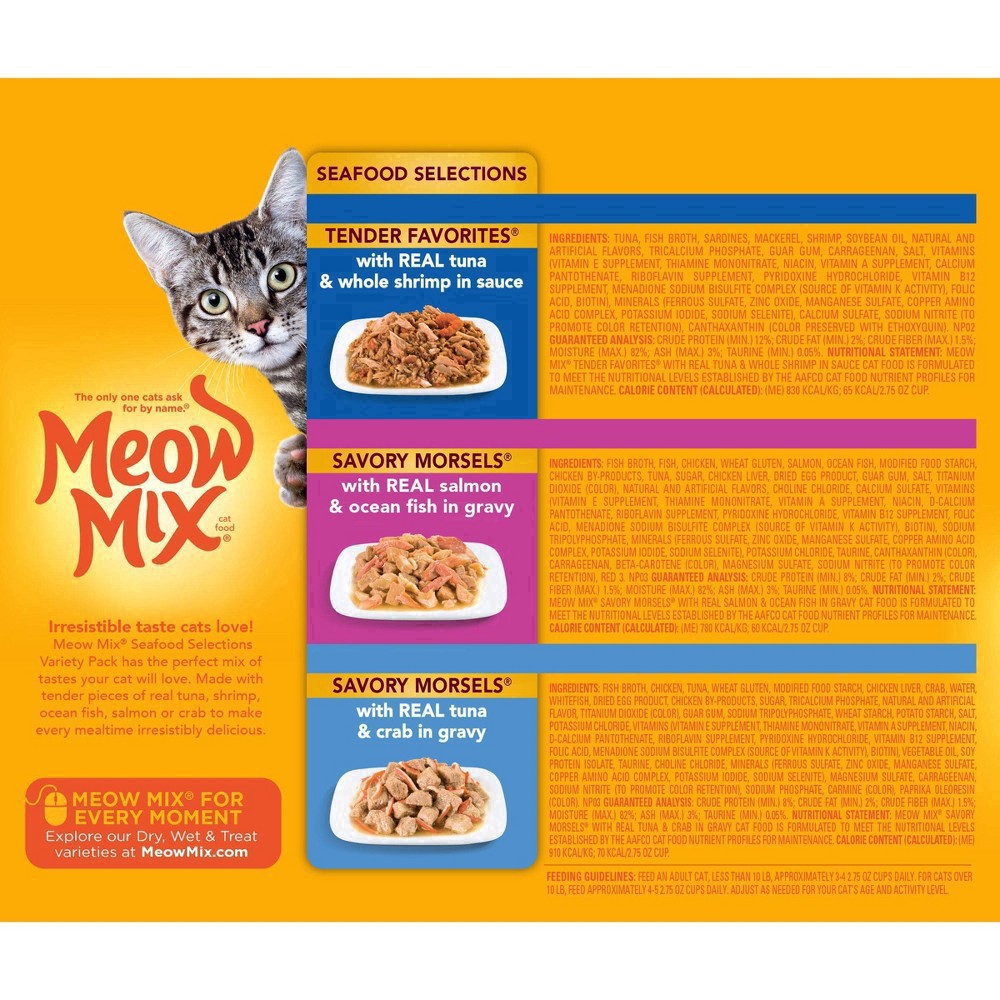 slide 22 of 27, Meow Mix Seafood Selects Wet Cat Food Variety Pack, 24 Cups, 2.75 Oz. Each (Packaging And Formulation Updates Underway), 24 ct