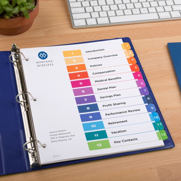 slide 7 of 9, Avery® Ready Index® 1-12 Tab Binder Dividers With Customizable Table Of Contents, 8-1/2"" x 11"", 12 Tab, White/Multicolor, Pack Of 3 Sets, 3 ct