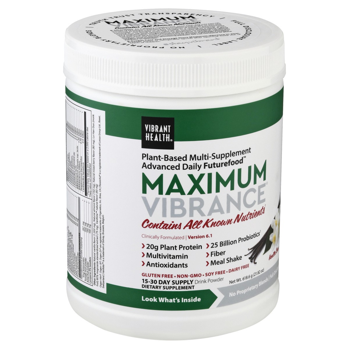 slide 6 of 9, Vibrant Health Maximum Vibrance Vanilla Bean Drink Powder 618.6 gr Canister, 618.60 gram