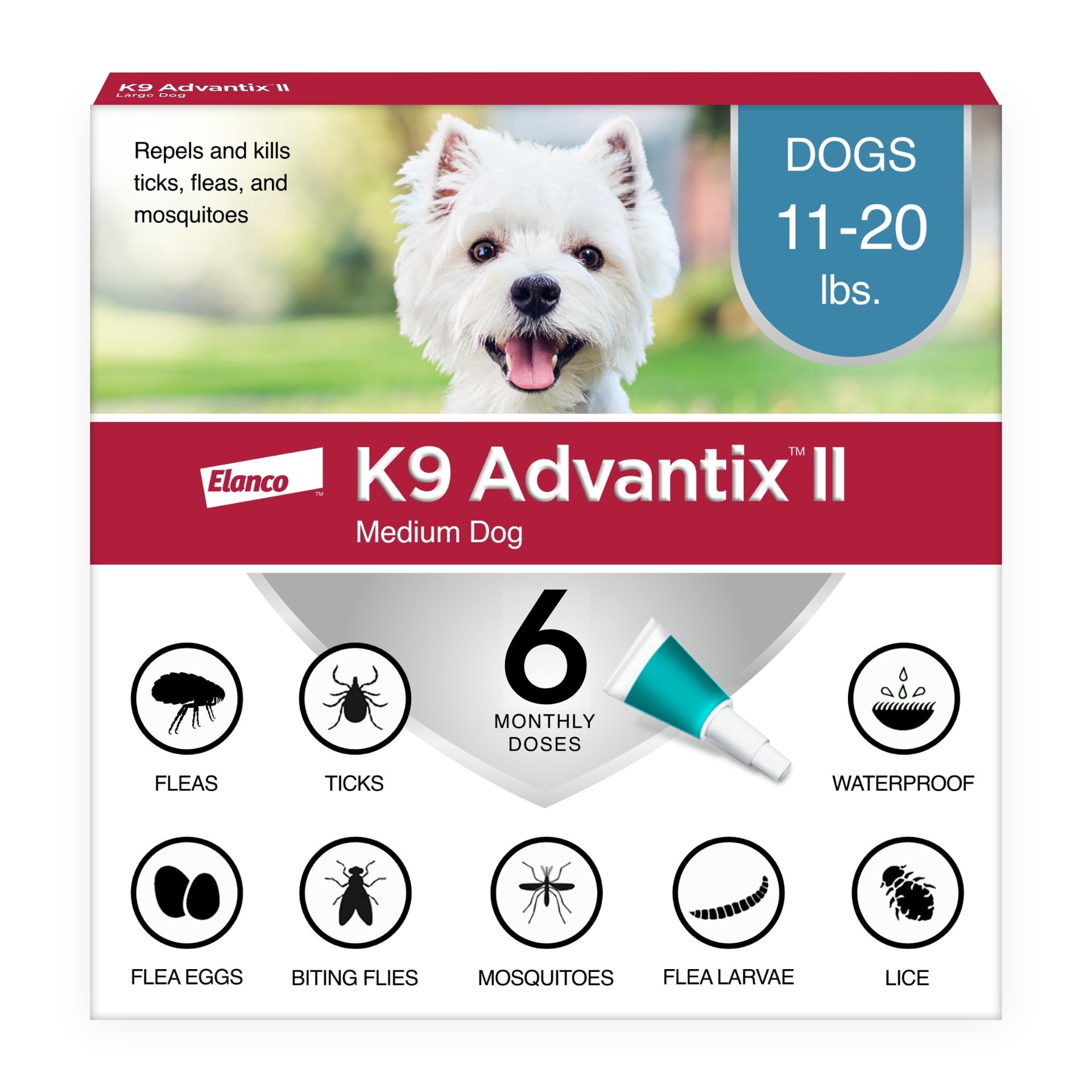 slide 1 of 1, K9 Advantix II Topical Medium Dog Flea & Tick Treatment, 6 ct