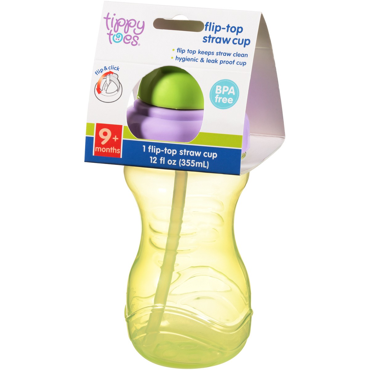 slide 2 of 9, Tippy Toes Flip-Top 9+ Months 12 Fl Oz Straw Cup 1 Each, 12 fl oz