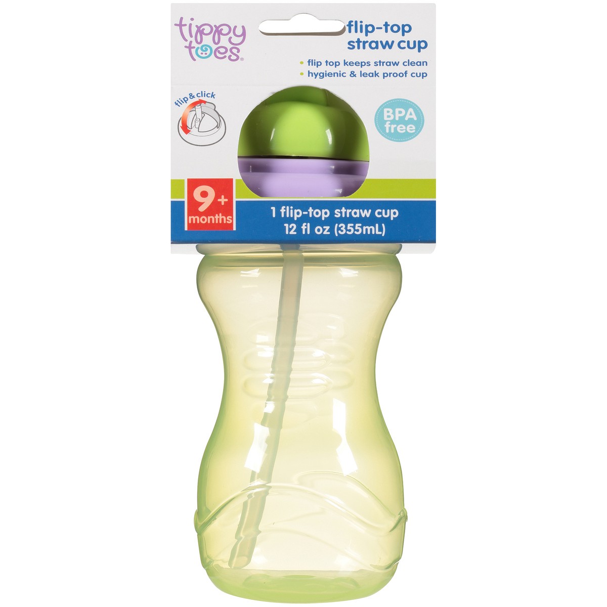 slide 9 of 9, Tippy Toes Flip-Top 9+ Months 12 Fl Oz Straw Cup 1 Each, 12 fl oz