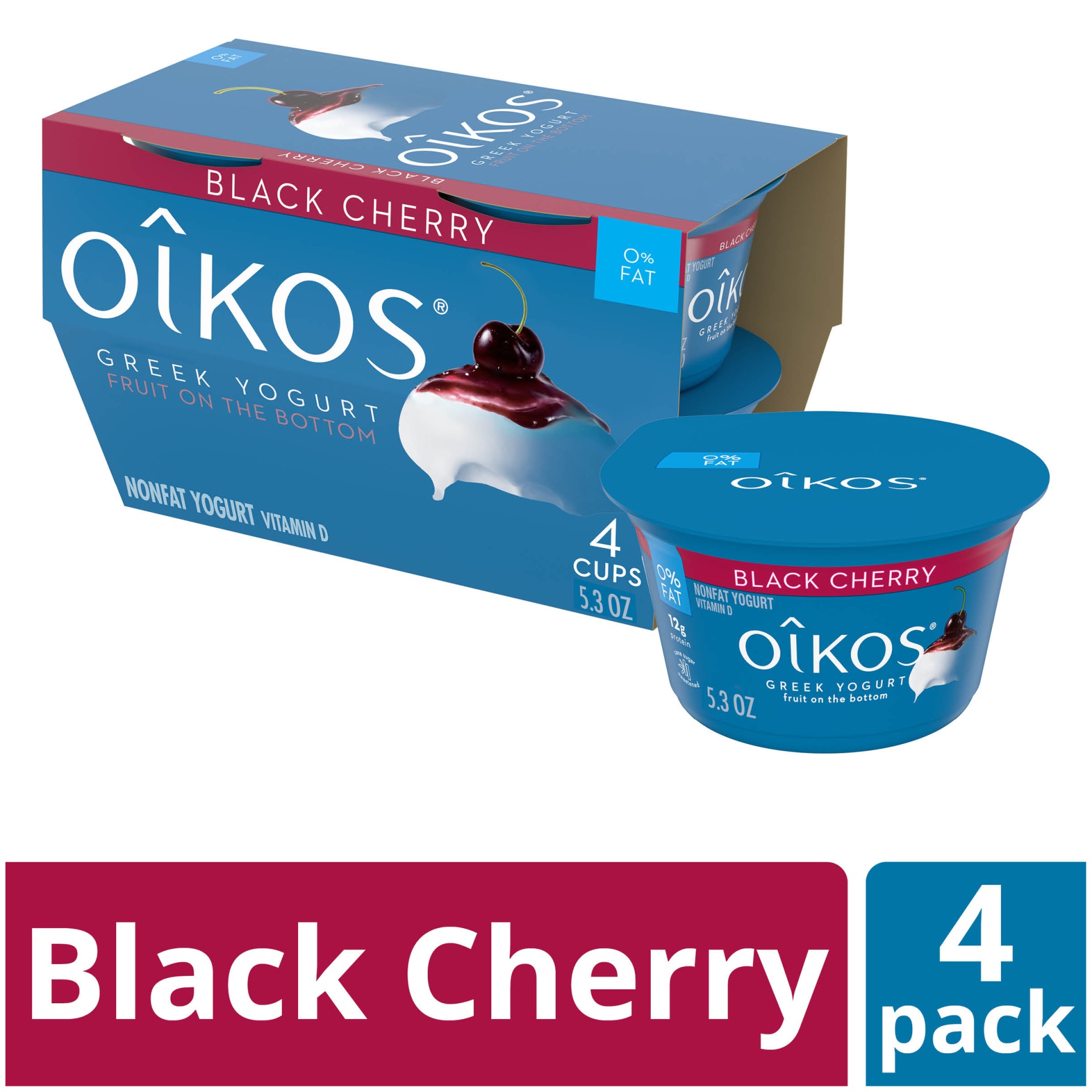 slide 1 of 5, Oikos Fruit on the Bottom Black Cherry Yogurt Cups, 4 ct; 5.3 oz